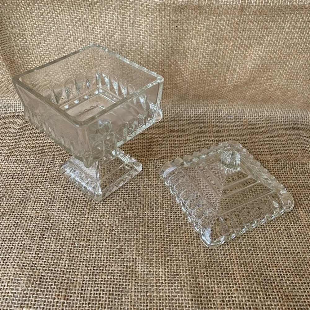 Vintage Glass Jewelry Dish Glass Bowl with Lid